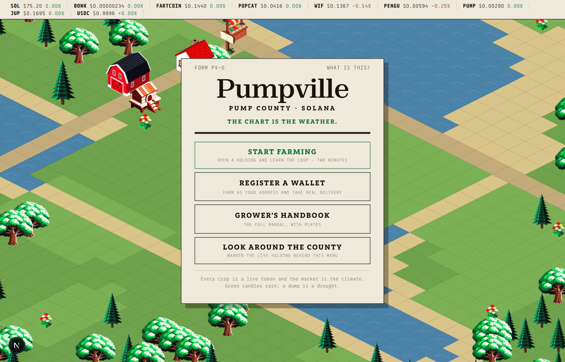 The main menu over the county, with Start Farming highlighted